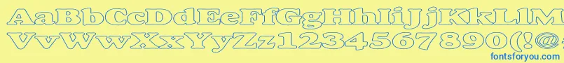 フォントAlfredoHeavyHollowExpanded – 青い文字が黄色の背景にあります。