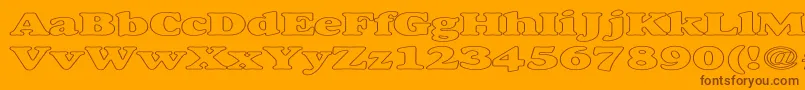 Weitere Informationen zur AlfredoHeavyHollowExpanded-Schriftart AlfredoHeavyHollowExpanded-Schriftart – Braune Schriften auf orangefarbenem Hintergrund