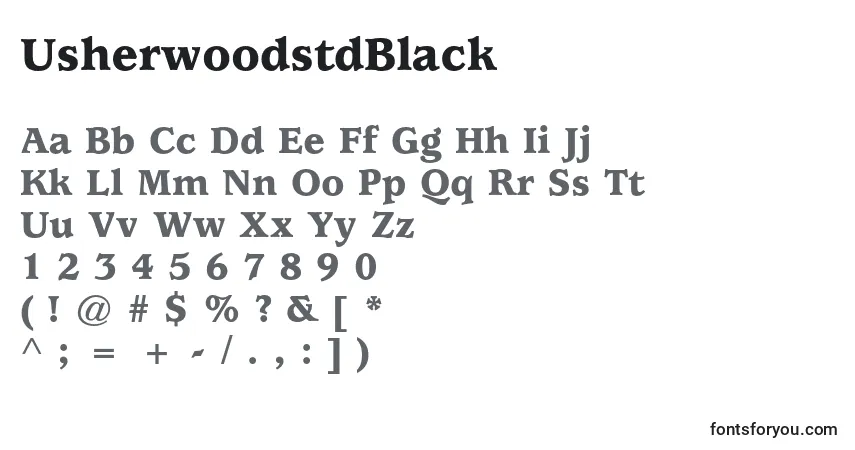 A fonte UsherwoodstdBlack – alfabeto, números, caracteres especiais