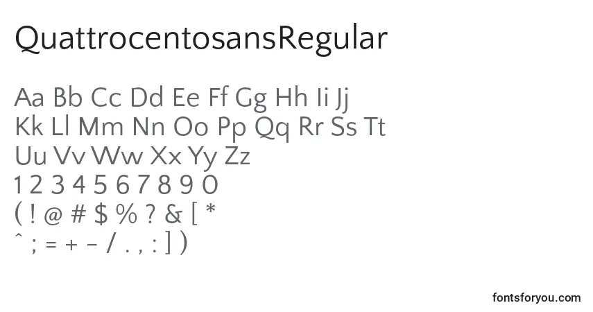 Schriftart QuattrocentosansRegular (22231) – Alphabet, Zahlen, spezielle Symbole