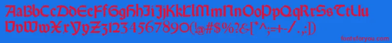 Rundgotischrauh Font – Red Fonts on Blue Background