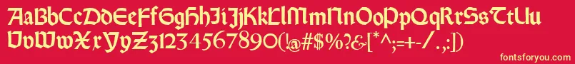 Rundgotischrauh Font – Yellow Fonts on Red Background