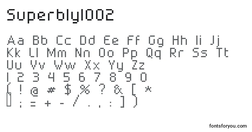Czcionka Superbly1002 – alfabet, cyfry, specjalne znaki
