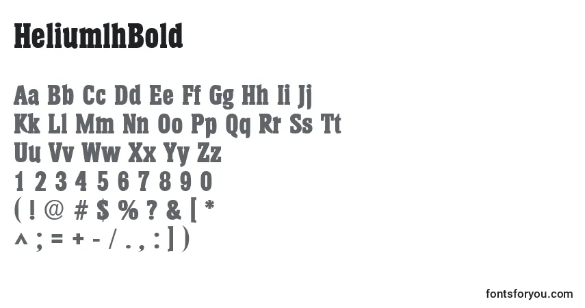 A fonte HeliumlhBold – alfabeto, números, caracteres especiais
