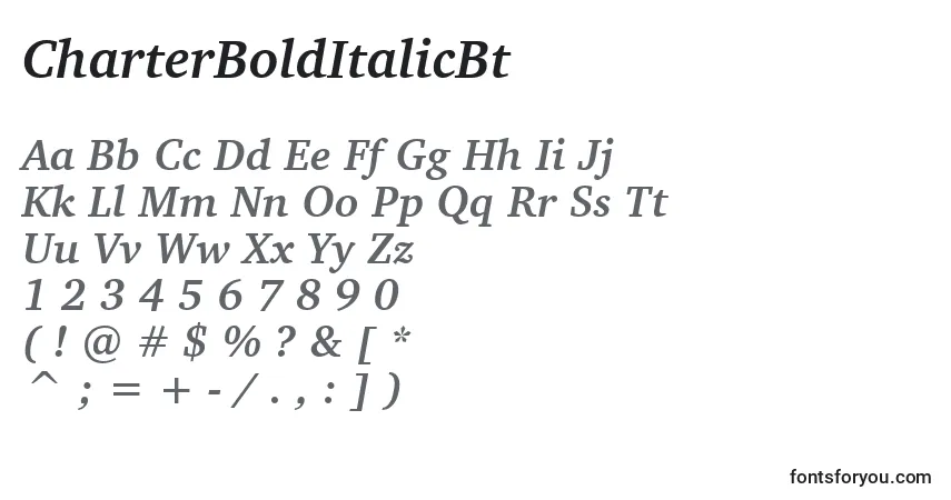 A fonte CharterBoldItalicBt – alfabeto, números, caracteres especiais
