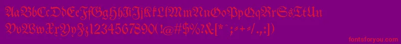 Neuetheuerdankfrakturunz1a-Schriftart – Rote Schriften auf violettem Hintergrund