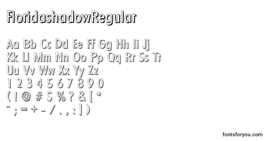 Czcionka FloridashadowRegular – alfabet, cyfry, specjalne znaki
