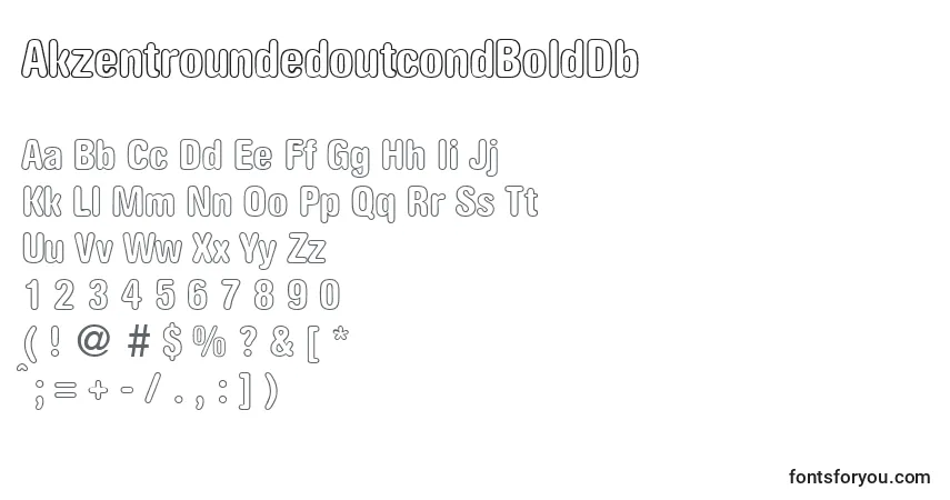 A fonte AkzentroundedoutcondBoldDb – alfabeto, números, caracteres especiais