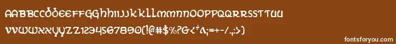 ErinGoBraghCondensed-fontti – valkoiset fontit ruskealla taustalla