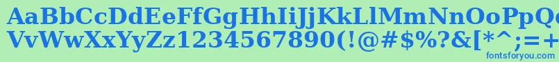 AeAlmateenBold-fontti – siniset fontit vihreällä taustalla