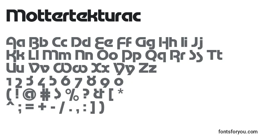 Czcionka Mottertekturac – alfabet, cyfry, specjalne znaki