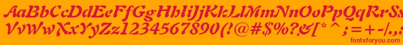 Freeform721BlackItalicBt-Schriftart – Rote Schriften auf orangefarbenem Hintergrund