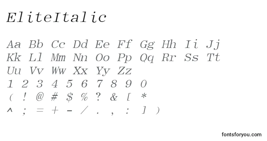 Шрифт EliteItalic – алфавит, цифры, специальные символы