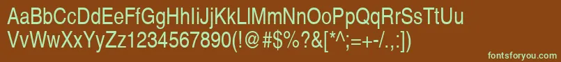 フォントHelveticaNarrow – 緑色の文字が茶色の背景にあります。