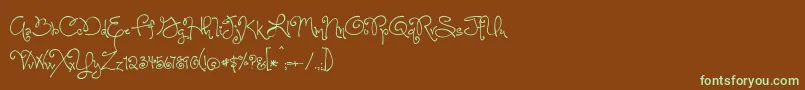 BmdOneStarryNight-fontti – vihreät fontit ruskealla taustalla