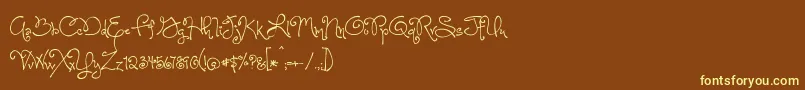 BmdOneStarryNight-fontti – keltaiset fontit ruskealla taustalla