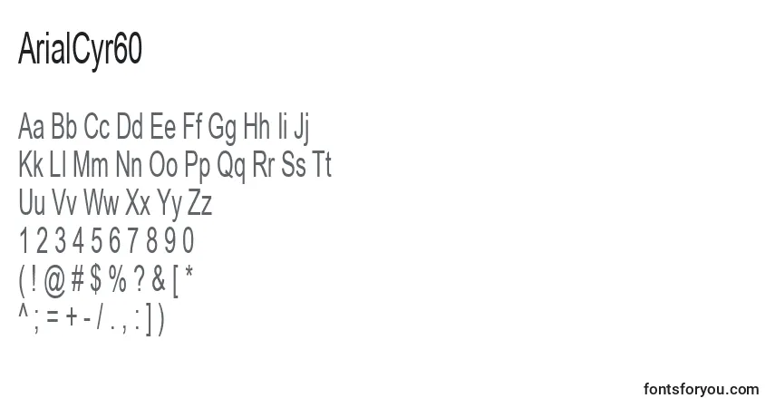 A fonte ArialCyr60 – alfabeto, números, caracteres especiais