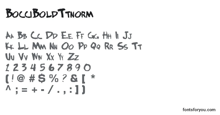 Czcionka BocciBoldTtnorm – alfabet, cyfry, specjalne znaki