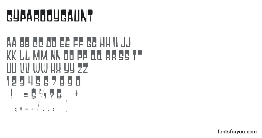 A fonte Gyparodygaunt – alfabeto, números, caracteres especiais