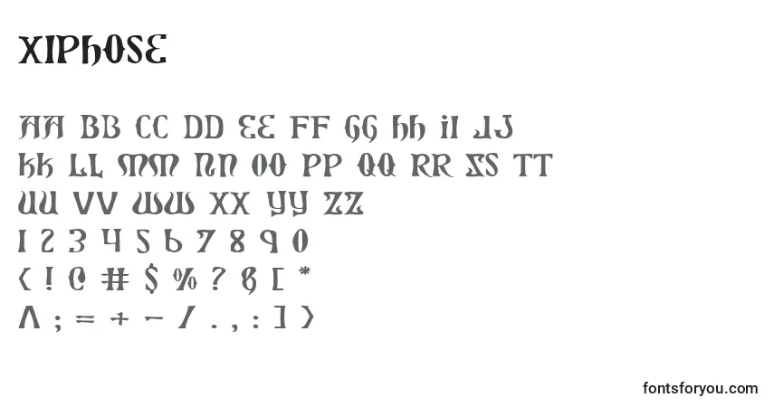 Schriftart Xiphose – Alphabet, Zahlen, spezielle Symbole