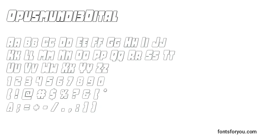 Шрифт Opusmundi3Dital – алфавит, цифры, специальные символы