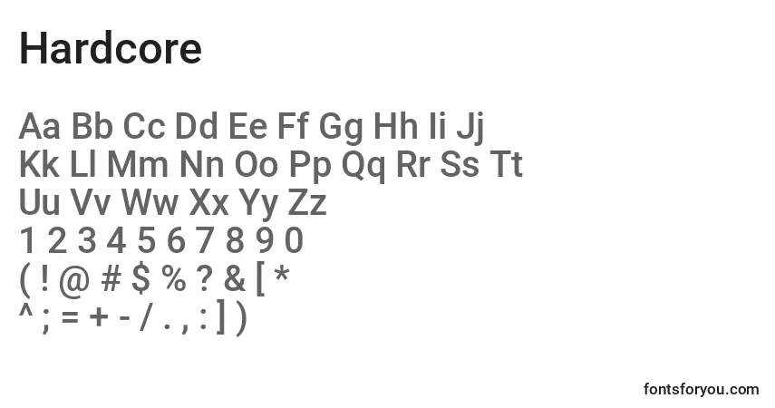 Schriftart Hardcore – Alphabet, Zahlen, spezielle Symbole