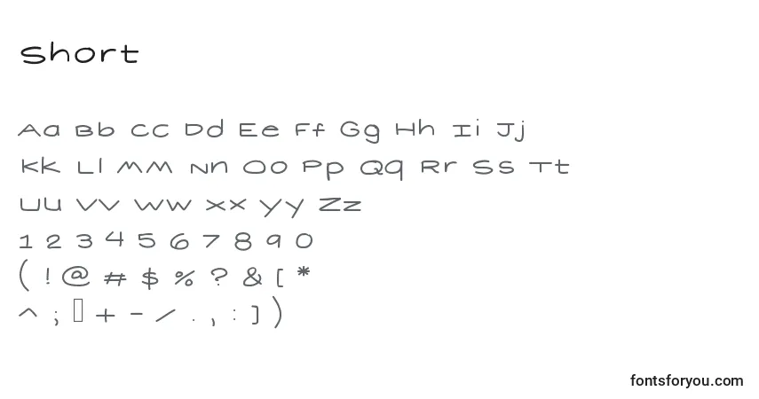 Czcionka Short – alfabet, cyfry, specjalne znaki