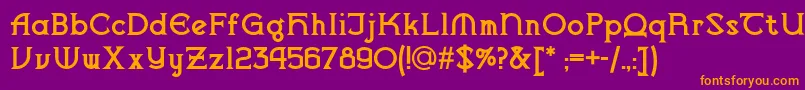 フォントVlaanderenchiselednf – 紫色の背景にオレンジのフォント