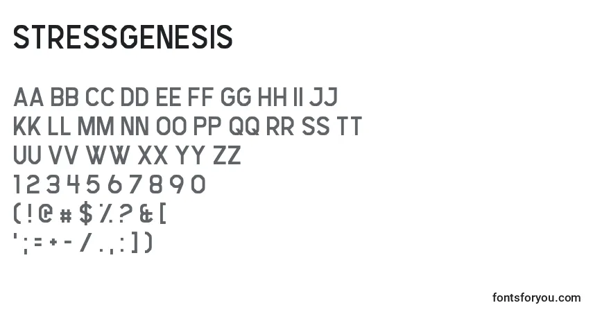 A fonte StressGenesis – alfabeto, números, caracteres especiais