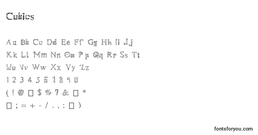 Schriftart Cubics – Alphabet, Zahlen, spezielle Symbole