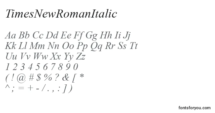 A fonte TimesNewRomanItalic – alfabeto, números, caracteres especiais