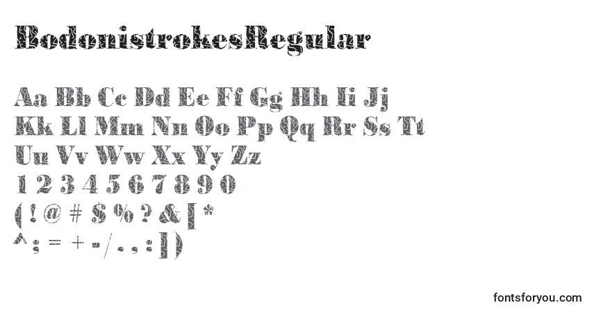 A fonte BodonistrokesRegular – alfabeto, números, caracteres especiais