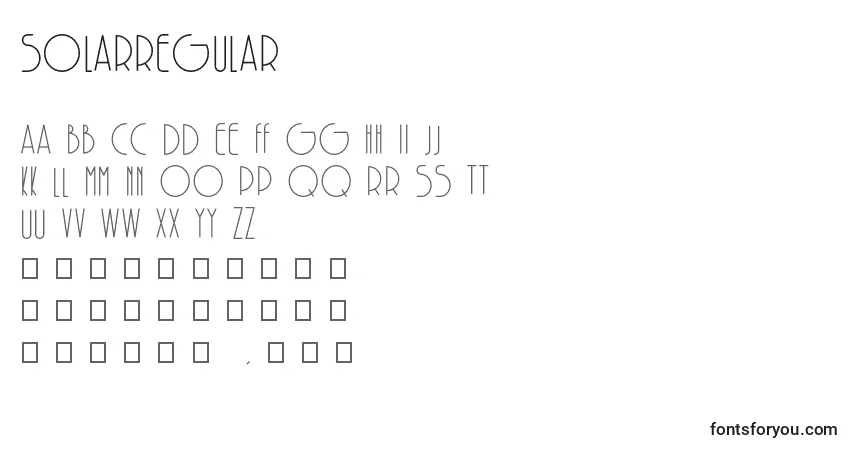 SolarRegular-fontti – aakkoset, numerot, erikoismerkit