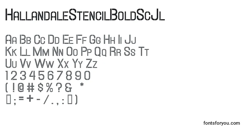 Czcionka HallandaleStencilBoldScJl – alfabet, cyfry, specjalne znaki