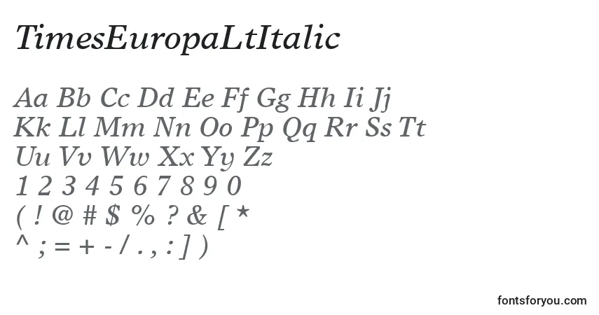 TimesEuropaLtItalic-fontti – aakkoset, numerot, erikoismerkit
