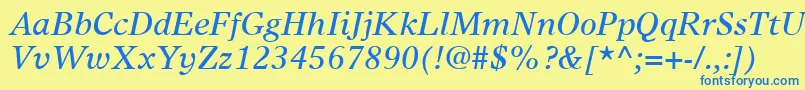 フォントTimesEuropaLtItalic – 青い文字が黄色の背景にあります。