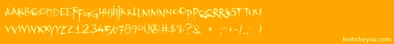DkKubikajiri-Schriftart – Gelbe Schriften auf orangefarbenem Hintergrund