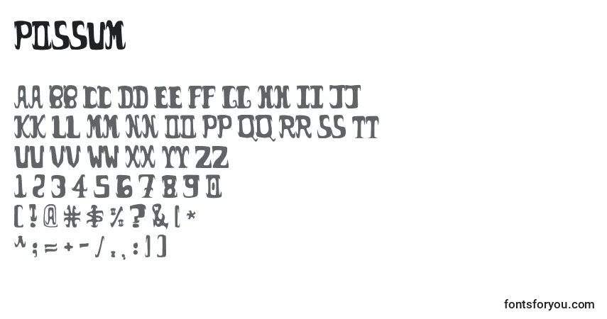 A fonte Possum – alfabeto, números, caracteres especiais