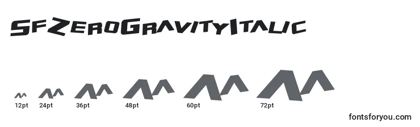 SfZeroGravityItalic Font Sizes