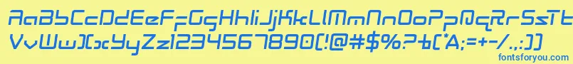 フォントRadiospacesemital – 青い文字が黄色の背景にあります。