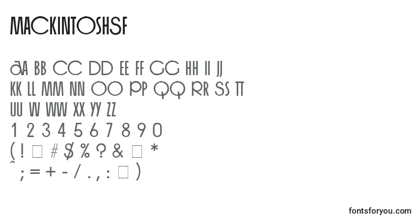 Czcionka MackintoshSf – alfabet, cyfry, specjalne znaki