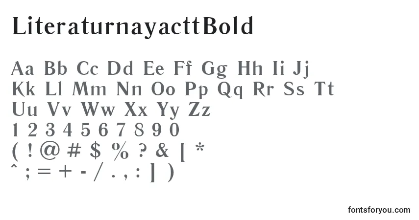 Czcionka LiteraturnayacttBold – alfabet, cyfry, specjalne znaki