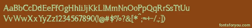 フォントBmdASongForJennifer – 緑色の文字が茶色の背景にあります。
