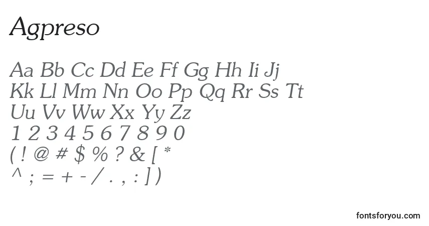 Шрифт Agpreso – алфавит, цифры, специальные символы