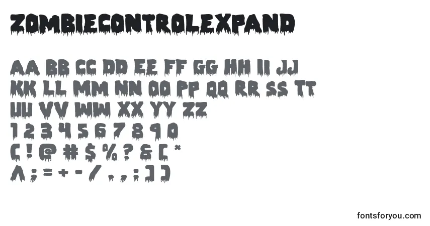 Czcionka Zombiecontrolexpand – alfabet, cyfry, specjalne znaki
