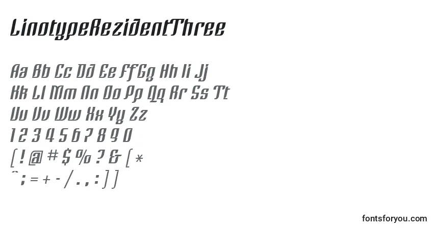 A fonte LinotypeRezidentThree – alfabeto, números, caracteres especiais