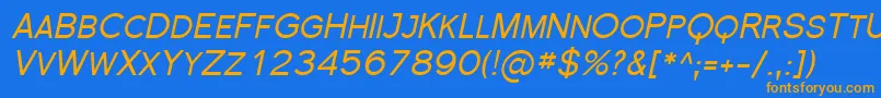 フォントFlorsn20 – オレンジ色の文字が青い背景にあります。