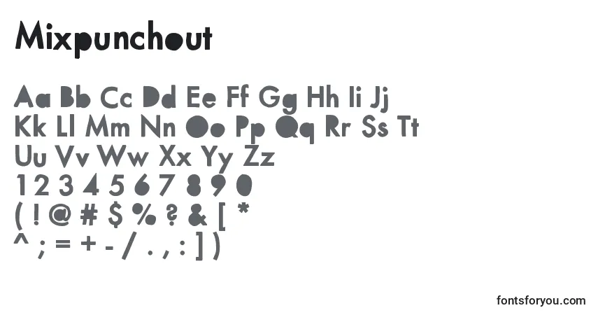 Mixpunchout-fontti – aakkoset, numerot, erikoismerkit