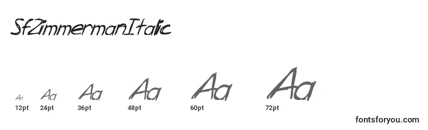 Размеры шрифта SfZimmermanItalic