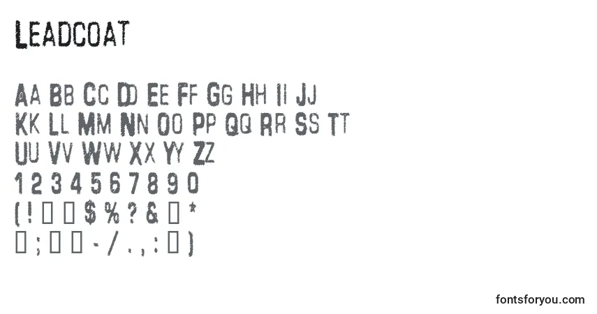 A fonte Leadcoat – alfabeto, números, caracteres especiais